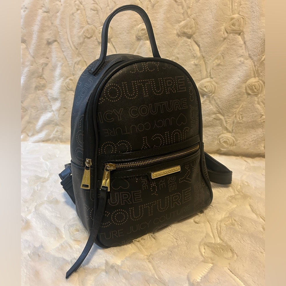 Juicy Couture 👑 Women’s Dots Backpack with Front Pocket Pullout Pouch Gold Tone
